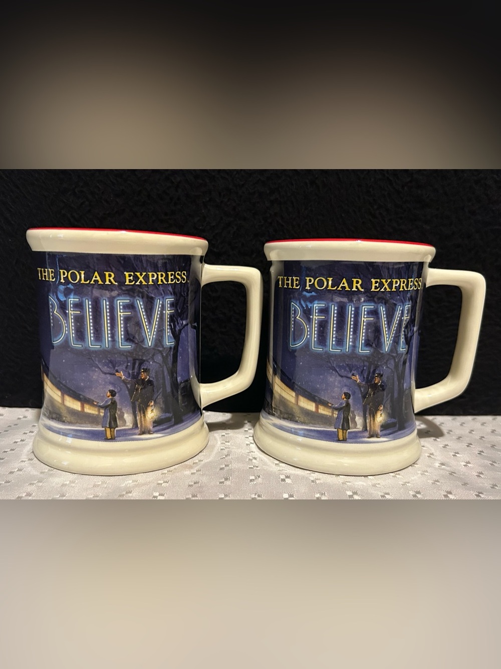 Warner Bros The Polar Express ‘Believe’ 3D Raised Cocoa Coffee Mug Ceramic 5”